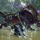 A warrior battles a monster in a pond in Monster Hunter: Rise.